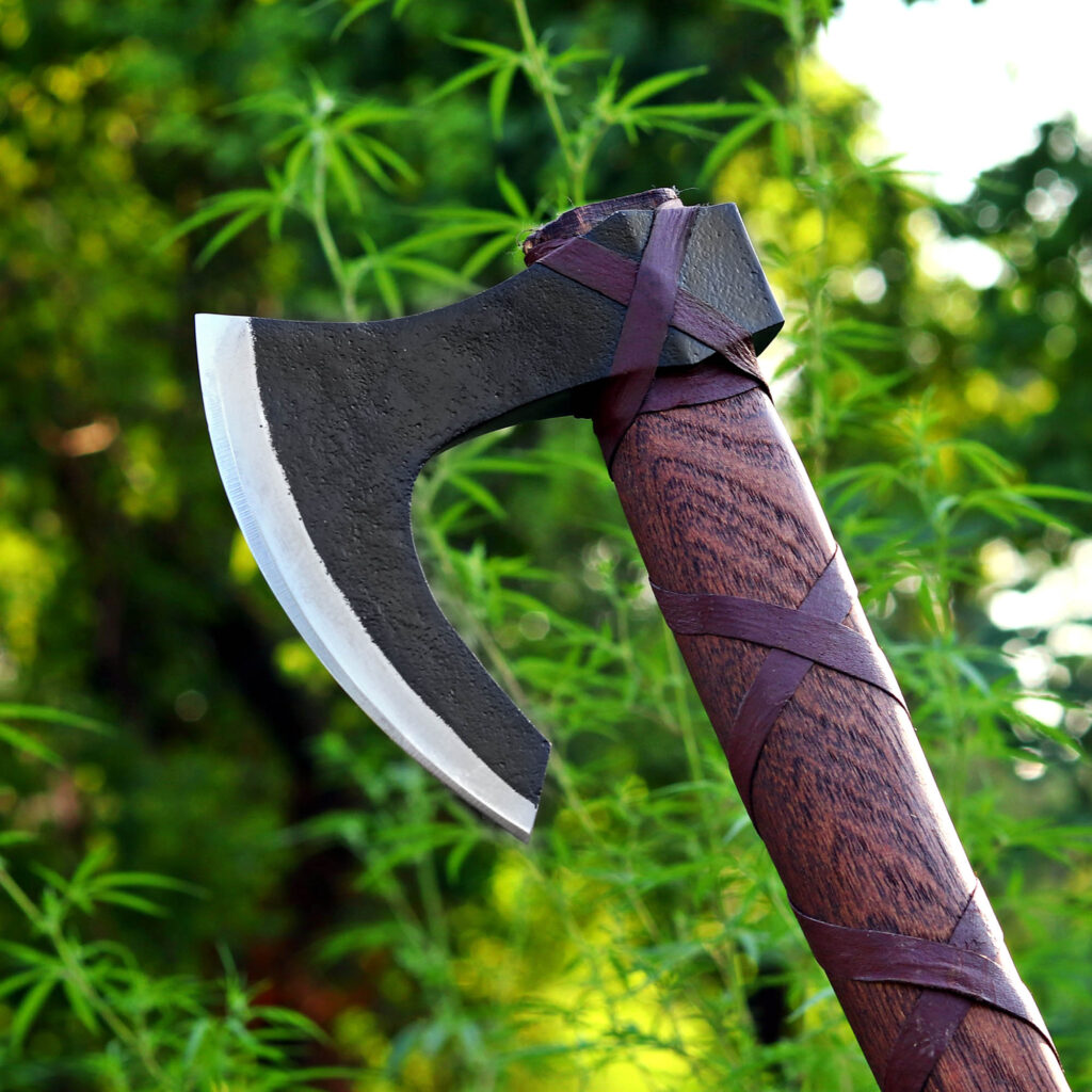Handcrafted Carbon Steel Bearded Axe – Rustic Wood Handle Viking Hatchet