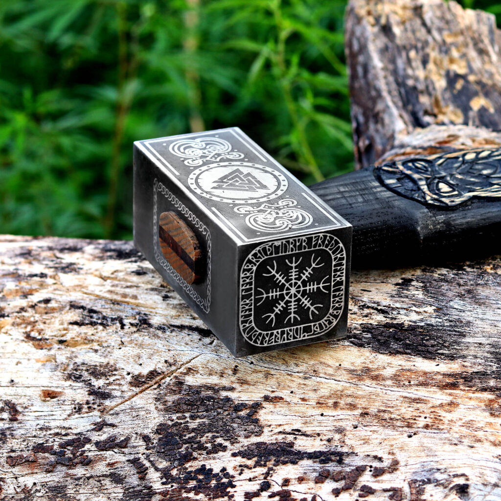 Handcrafted Viking Engraved Hammer – Norse Rune Hammer with Wooden Handle